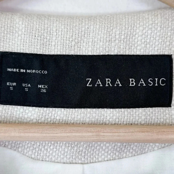 Zara Beige Linen Moto Jacket Textured Sleeve Beige White Jacket - Picture 9 of 16